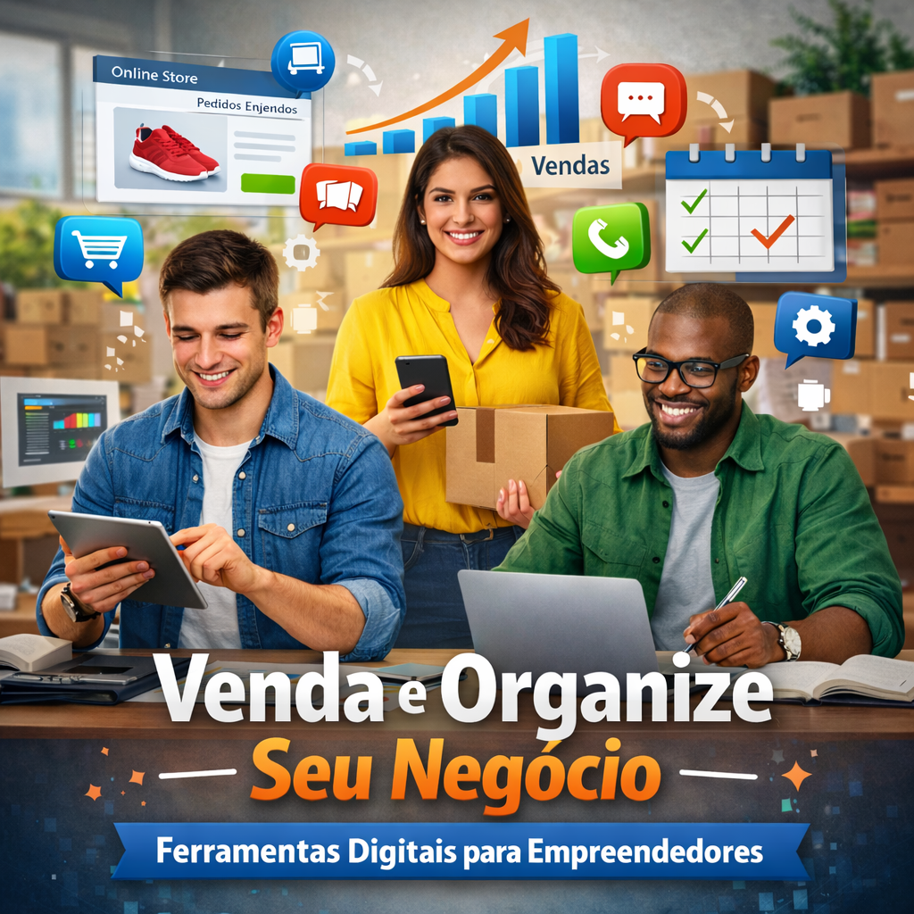 Empreendedores usando ferramentas para vender e organizar o negócio